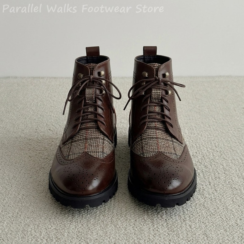 Men'S Shoes Smart - Mens Tweed Plaid Wingtip Brogue Lace